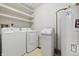 Laundry room with washing machine, dryer, water heater and shelving at 1826 Shorter Dr, Indianapolis, IN 46214