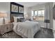 Cozy bedroom with a navy accent wall, neutral bedding, and a large window view at 19390 Mcbee Ave, Westfield, IN 46074