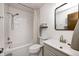 Bathroom with a bathtub, neutral fixtures, and modern sink at 203 Leerkamp Dr, Franklin, IN 46131