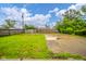 Fenced backyard with a grass lawn, concrete patio, and ample space for outdoor activities at 2726 Apache Dr, Anderson, IN 46012