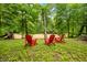 Picturesque backyard scene with red Adirondack chairs, perfect for relaxation near the river at 2781 E Vandalia Rd, Flat Rock, IN 47234