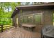 Exterior view of the home's deck, showcasing its built-in bench seating and ample space at 2781 E Vandalia Rd, Flat Rock, IN 47234