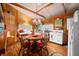 Charming kitchen with retro appliances, a round dining table and wood-paneled walls at 2781 E Vandalia Rd, Flat Rock, IN 47234