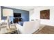 Bright living room boasts stylish decor, a large TV, and sophisticated blue accent wall at 2948 Woods Edge Dr, Greenwood, IN 46143