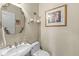 Charming powder room featuring pedestal sink, decorative mirror and artwork at 3655 Copperleaf Blvd, Greenwood, IN 46143