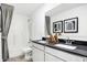 Modern bathroom with a double vanity, sleek fixtures, and a shower/tub combo at 3671 Pinnacle Dr, Bargersville, IN 46106