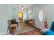 Dining area offers a cozy setting with hardwood floors and an adjacent kitchen view at 5326 Brazos Dr, Indianapolis, IN 46237