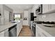 Modern kitchen featuring stainless steel appliances, white cabinets, and a spacious granite countertop island at 6574 Halsey St, Zionsville, IN 46077