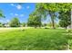 Expansive backyard with lush green grass and mature trees on a sunny day, perfect for outdoor activities at 6610 Royal Oakland Dr, Indianapolis, IN 46236