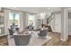 Comfortable living room area featuring wood floors, recessed lights, comfortable seating, and a staircase at 6702 Halsey St, Zionsville, IN 46077