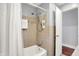 Bathroom features a tiled shower, shower curtain and a toilet at 8641 Cholla Rd, Indianapolis, IN 46240