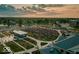 Aerial view of an outdoor concert and picnic area at sunset. Community gathering at 16598 Dominion Dr, Fortville, IN 46040