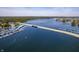 Scenic aerial view of Geist Reservoir, with houses, marinas, and a bridge at 16598 Dominion Dr, Fortville, IN 46040