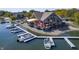 Waterfront restaurant, Wolfies, with ample seating and boat docks for easy access at 16598 Dominion Dr, Fortville, IN 46040