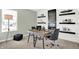 Bright home office with a spacious wooden desk, floating shelves, and modern decor at 1725 Hemlock Cir, Greenfield, IN 46140