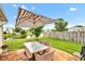 Backyard patio featuring outdoor dining set with umbrella overlooking the pond at 2163 Bradford Trace Blvd, Indianapolis, IN 46229