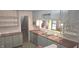 Kitchen view featuring gray cabinets, wooden countertops, and a double sink at 3107 N 100 W, Shelbyville, IN 46176