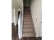 Carpeted staircase with gray wood trim at 3916 Jekyll Ct, Indianapolis, IN 46237