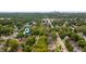 Aerial view of a residential neighborhood shows tree-lined streets and homes, with the city skyline in the distance at 4040 Carrollton Ave, Indianapolis, IN 46205
