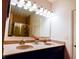 Bathroom features a double sink vanity, modern lighting, and a glass-enclosed shower at 6110 Pelican Ln, Columbus, IN 47201