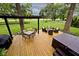 A backyard deck includes an outdoor table, lounge chairs, a BBQ, and a hot tub, perfect for outdoor living at 6115 E 65Th Pl, Indianapolis, IN 46220