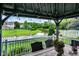 Relaxing patio view overlooking a serene pond, lush greenery, and neighborhood homes at 9001 Harrison Run Ct, Indianapolis, IN 46256