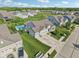 Aerial view showcases a home with a pool, three-car garage, and meticulous landscaping in a desirable community at 9656 Summerton Dr, Fishers, IN 46037
