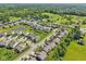 Aerial view of residential neighborhood, featuring landscaping, pond and mature tree coverage at 9656 Summerton Dr, Fishers, IN 46037