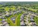 Wide aerial view of neighborhood featuring mature trees, green spaces, and water features on a sunny day at 9656 Summerton Dr, Fishers, IN 46037