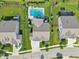 Overhead view showcases the private backyard with in-ground pool and outdoor seating area at 9656 Summerton Dr, Fishers, IN 46037