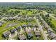 Aerial view of neighborhood with pond, mature trees and green spaces showcase community charm at 9656 Summerton Dr, Fishers, IN 46037