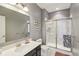Bathroom with shower, vanity, framed mirror, decorative accents, and neutral color scheme at 9656 Summerton Dr, Fishers, IN 46037