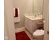 Cozy bathroom featuring a vanity with a sink, an accent mirror, and a plush area rug at 14020 Brookstone Dr, Carmel, IN 46032