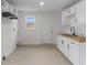 Modern kitchen features new white cabinets, updated fixtures, and butcher block counters at 1606 Asbury St, Indianapolis, IN 46203