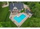 Spacious backyard featuring a private pool, patio furniture, and lush landscaping at 2953 Foxborough Dr, Greenwood, IN 46143