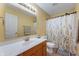Yellow bathroom featuring a vanity with a sink and a shower with a curtain at 3638 Fieldstone Ln, Plainfield, IN 46168