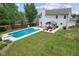 Large in-ground pool and covered patio in beautifully landscaped private backyard at 4681 Shelby Cir, Greenwood, IN 46143