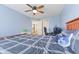 This bedroom offers lots of natural light and soft carpet as well as furniture. The walls are painted a light blue at 4681 Shelby Cir, Greenwood, IN 46143