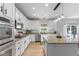 Modern kitchen with granite countertops, white cabinets, and stainless steel appliances with a window overlooking the backyard at 4681 Shelby Cir, Greenwood, IN 46143