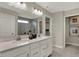Bathroom with double vanity, large mirror, and a separate glass door shower at 5264 Summerton St, McCordsville, IN 46055