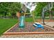 Backyard play area including a slide, picnic table and ample room to play at 5412 Green Hills Dr, Brownsburg, IN 46112