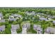 An aerial shot displays the lush backyard bordered by mature trees in a serene neighborhood setting at 543 Amersham Ct, Avon, IN 46123