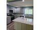 Modern kitchen featuring grey cabinets, granite countertops, and stainless steel appliances at 6117 Marilyn Rd, Indianapolis, IN 46226