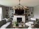 Cozy living room featuring a stone fireplace, large TV, and eclectic wall art at 8876 Boylan Pl, Pendleton, IN 46064