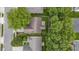 Overhead shot of a charming home nestled among mature trees, with a private backyard and ample green space at 975 Atir Ln, Greenfield, IN 46140