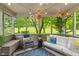 Relaxing screened porch furnished with a comfortable sofa and charming decor at 10501 Greenway Dr, Fishers, IN 46037
