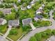 An aerial view of a neighborhood showcasing manicured lawns, mature trees, and well-maintained homes at 11844 Pine Meadow Cir, Fishers, IN 46037