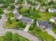 An aerial view of a residential neighborhood, highlighting lush greenery and neatly arranged homes at 11844 Pine Meadow Cir, Fishers, IN 46037