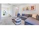 Comfortable living room with a large gray sofa and stylish ottomans for lounging at 13406 Vickery Ridge Dr, Fishers, IN 46037