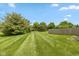 Expansive backyard with lush green grass, mature trees, and a well-maintained wooden fence at 163 Clear Branch Dr, Brownsburg, IN 46112